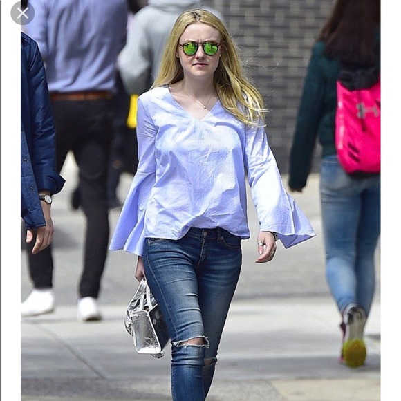 Zara Tops - Zara striped bell flare sleeve v neck shirt top